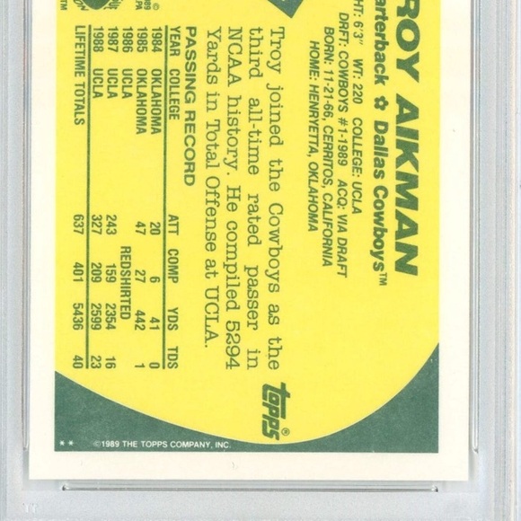 NFL 1989 Topps Traded Troy Aikman #70T Rookie RC Football Card Gem Mint - Picture 6 of 6